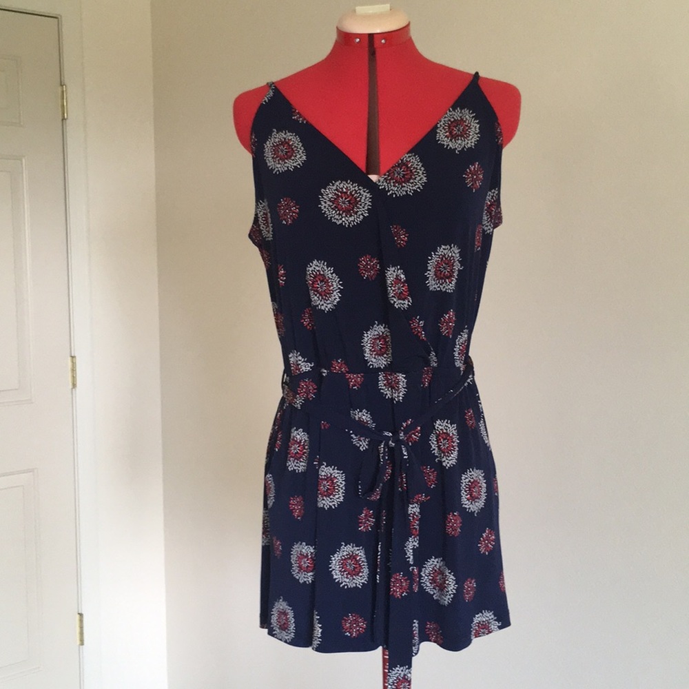 Blue with red and white flower jumpsuit L